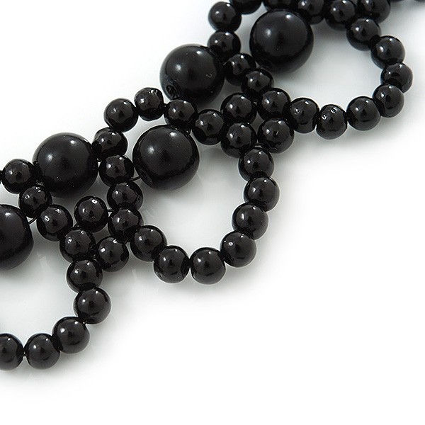 Black Imitation Pearl Bead Collar Style Necklace In Silver Tone – 36cm L/ 6cm