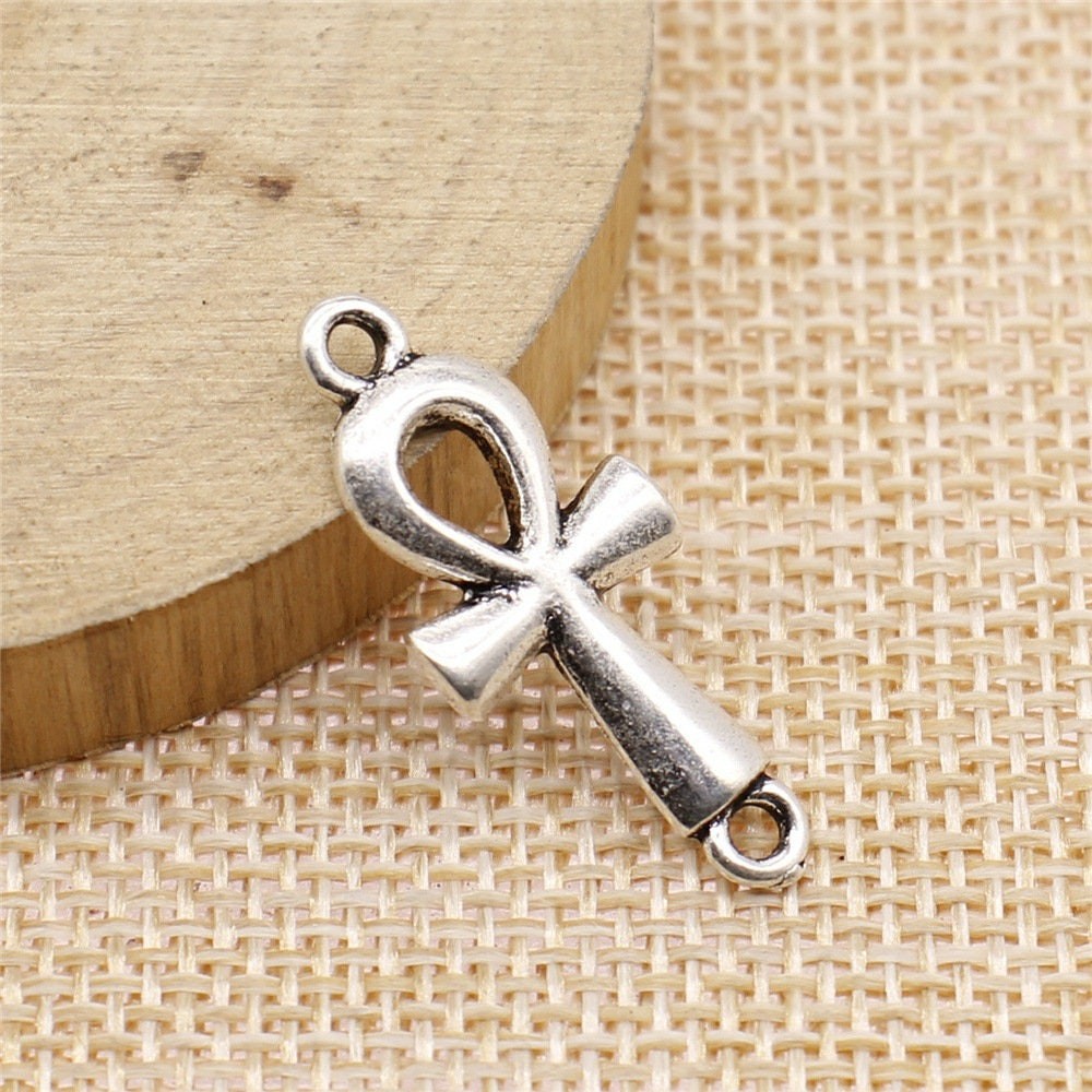 5 or 12PCS Antique Silver Tone Ankh Cross Religions Connector Pendant GGS249