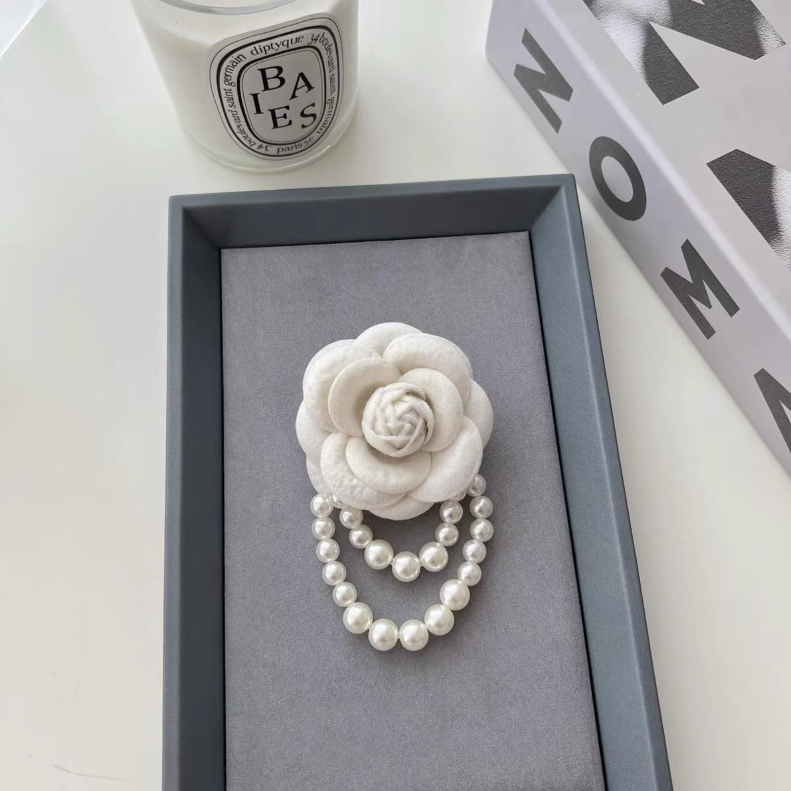 Elegant Fabric Camellia Flower Brooch Pins for Women,Vintage Pearl Tassel Cor…