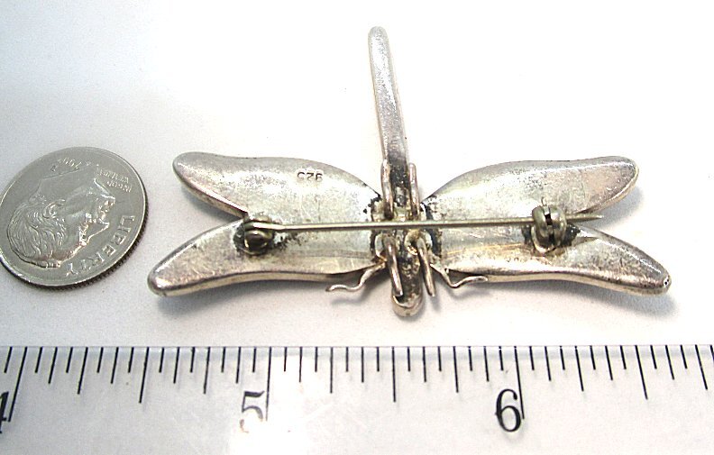 925 Sterling Silver and Shell Dragonfly Pin 10.2 grams