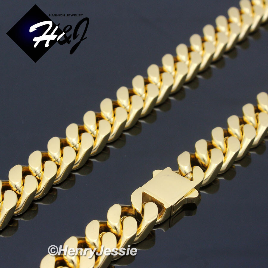 7.5″-11″MEN Stainless Steel 7/10/12mm Gold Plated Miami Cuban Curb Bracelet*G166