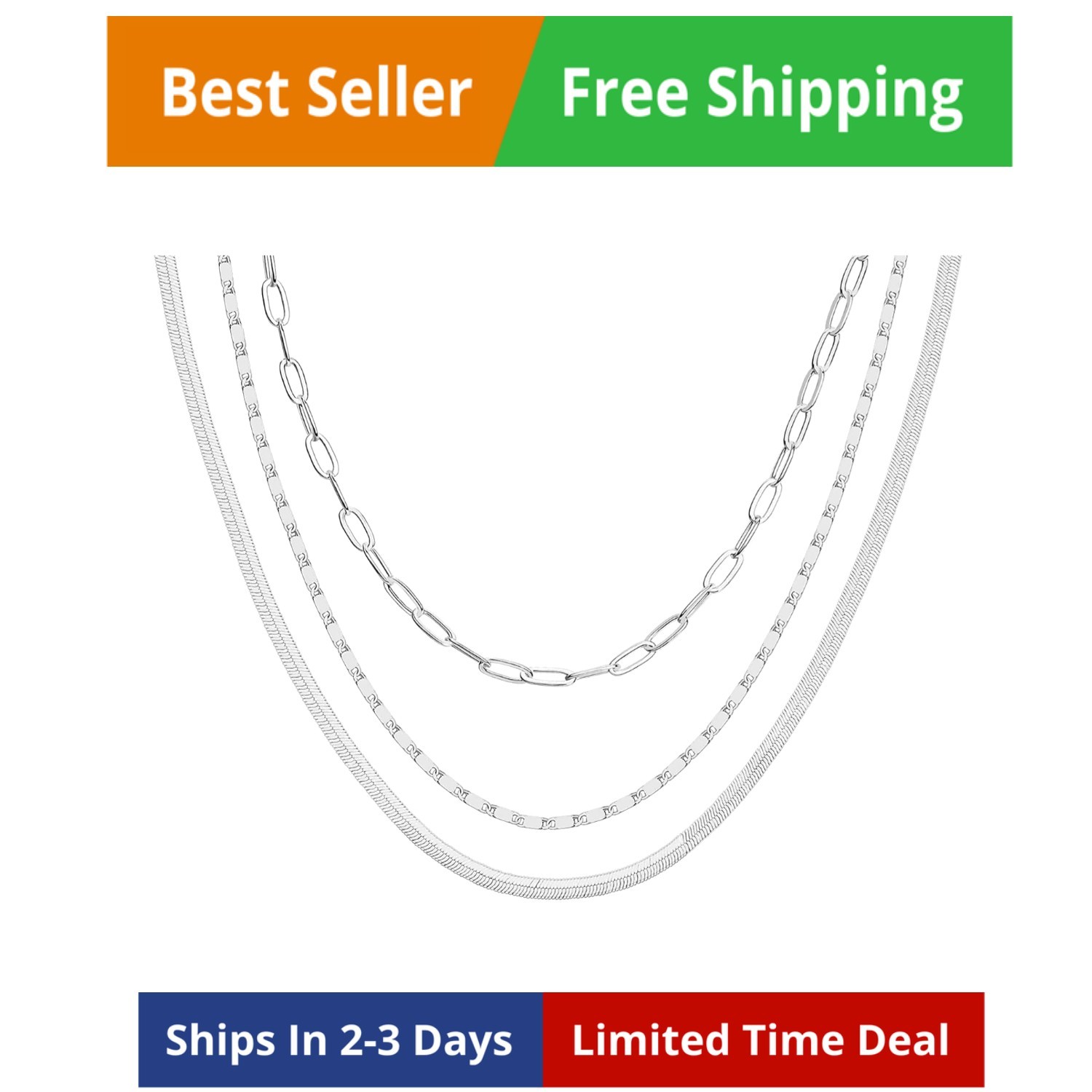 14K Gold Plated Dainty Layering Necklaces for Women | Snake Chain, Curb Link,…