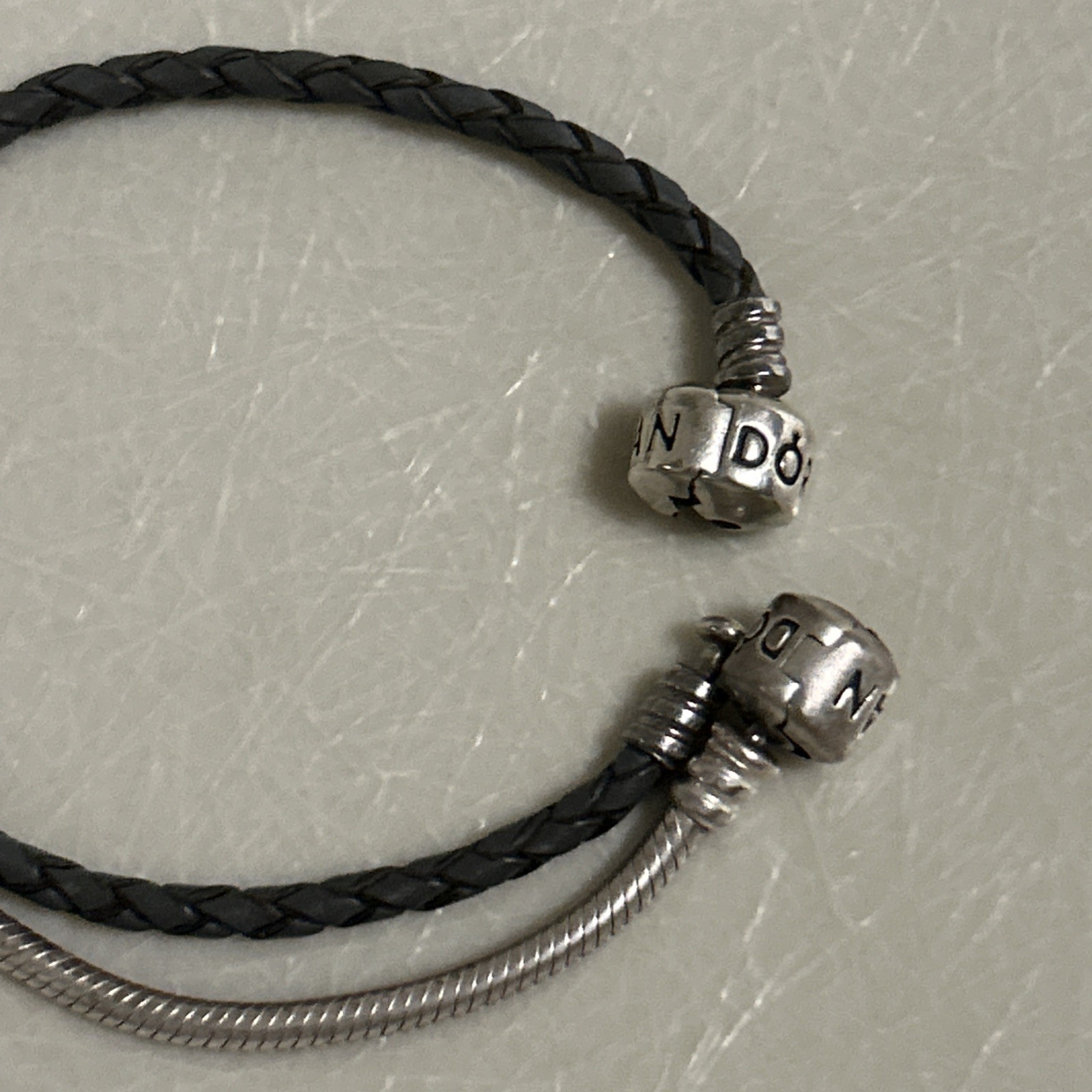 Two Pandora Bracelets 7 Inch Silver and 7 Inch Rope Used