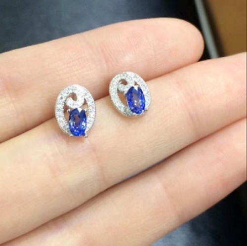 1Ct Oval Cut Simulated Sapphire Push Back Stud Earrings In 14k White Gold Plated