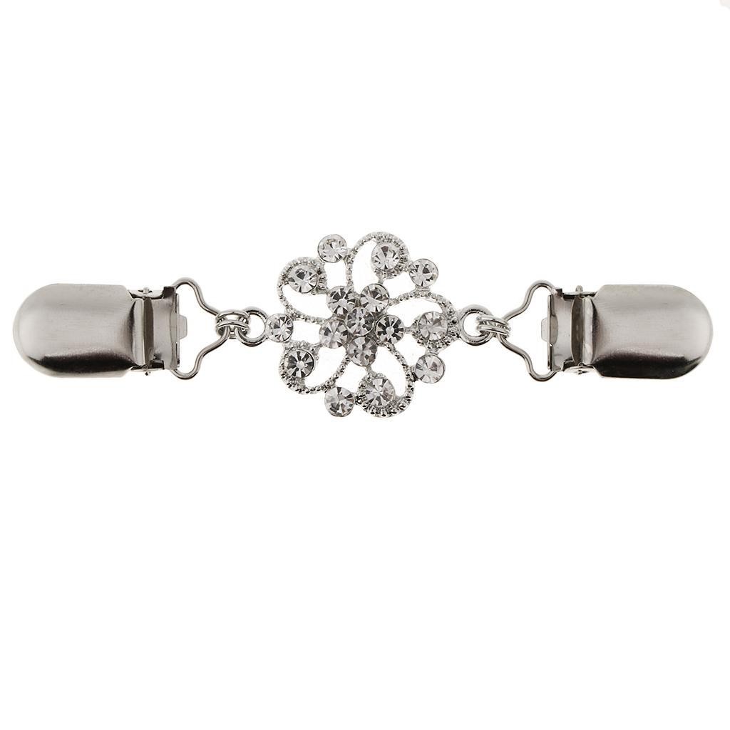 Lady Rhinestone Cardigan Clip Clasp Sweater Blouse Shawl Shirt Collar Holder