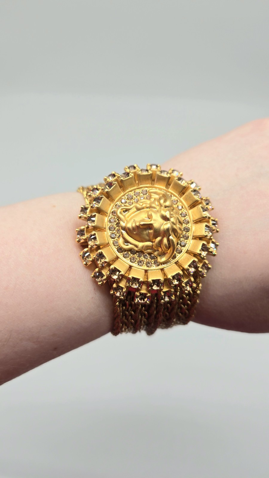 Versace Medusa Head Medallion Statement Bracelet Swarovski Crystal + Chains