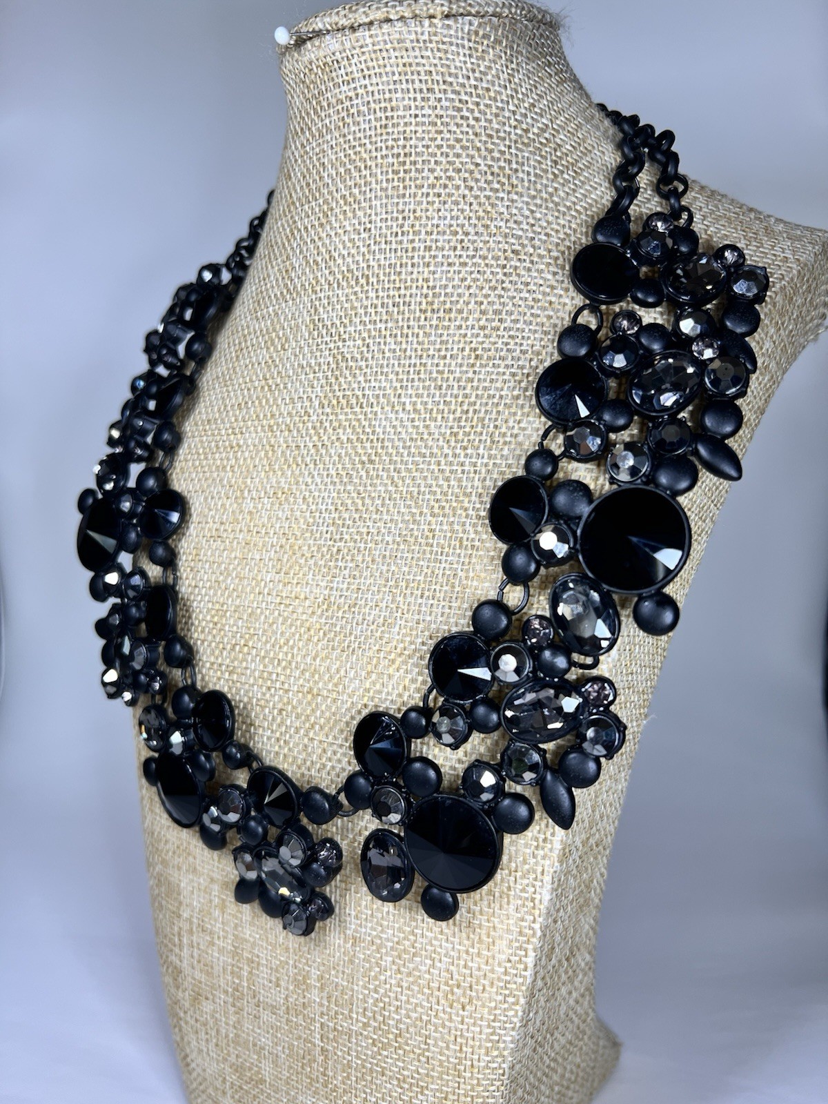 NATASHA black Crystal faceted Rhinestone chunky collar bib statement necklace