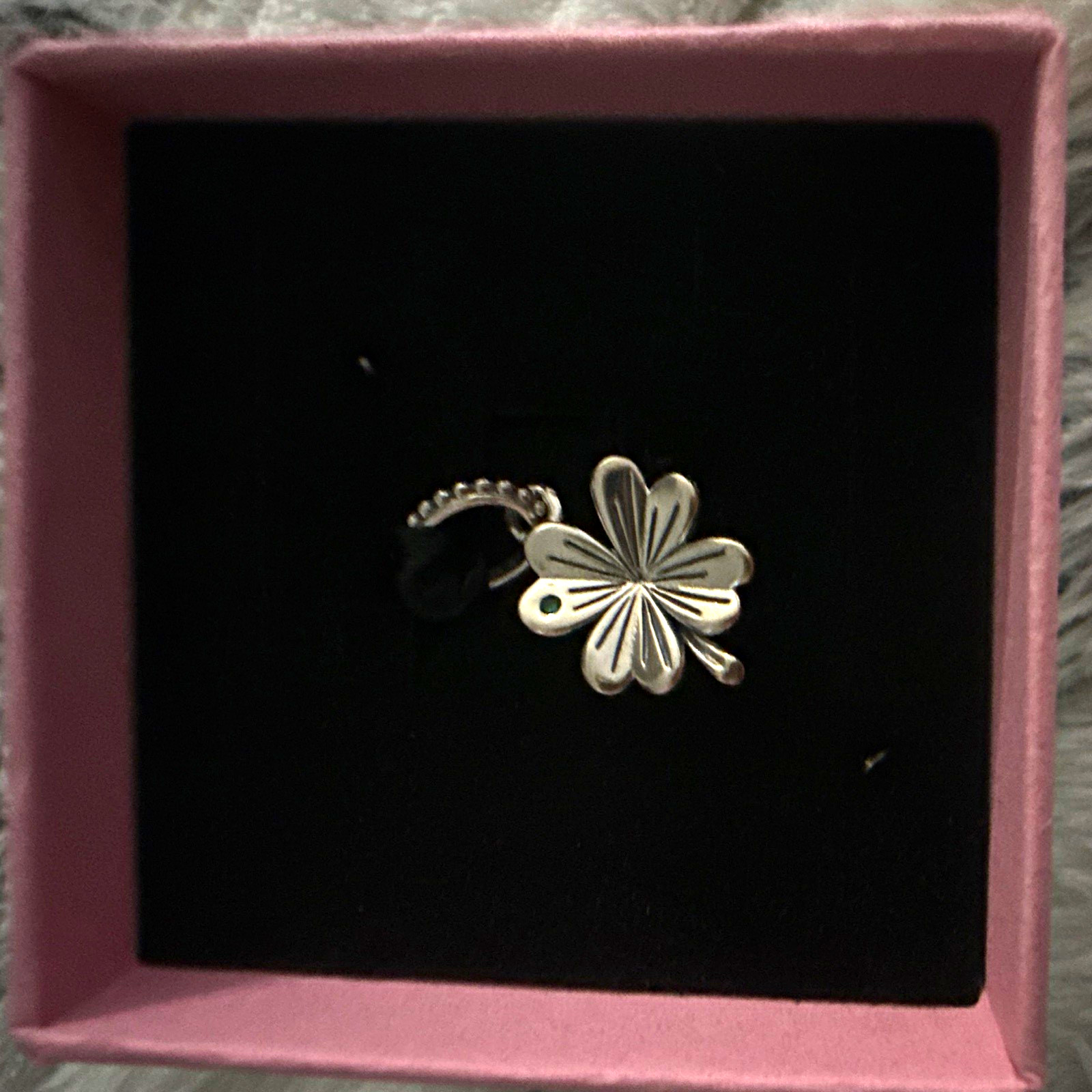 Silver-Tone Clover Flower Charm Pendant w/ Ball Bead Chain, No Stone