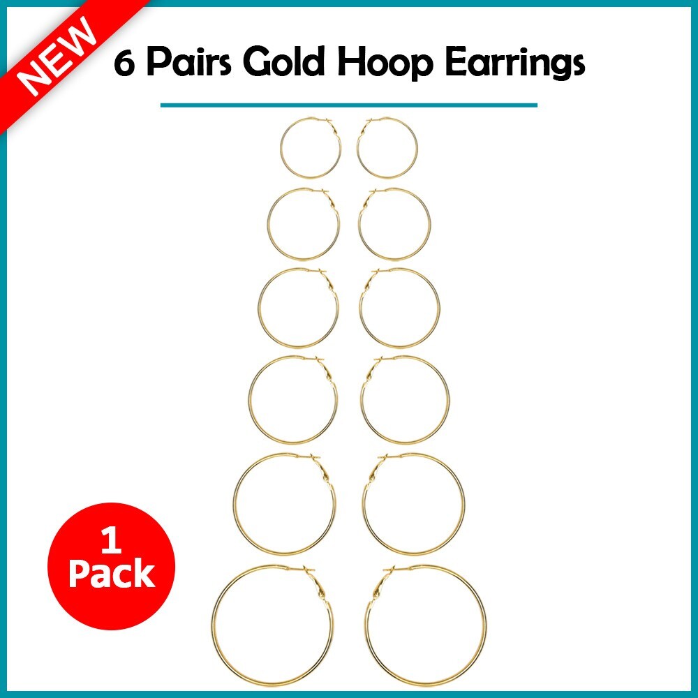 B2G1 FREE 6 Pairs Gold Hoop Earrings Set (5cm, 4.5cm, 4cm, 3.5cm, 3cm, 2.5cm)