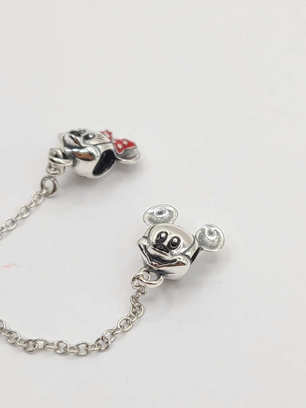 Silver Mickey & Minnie Mouse European Safety Chain Dangle Charm Bead!