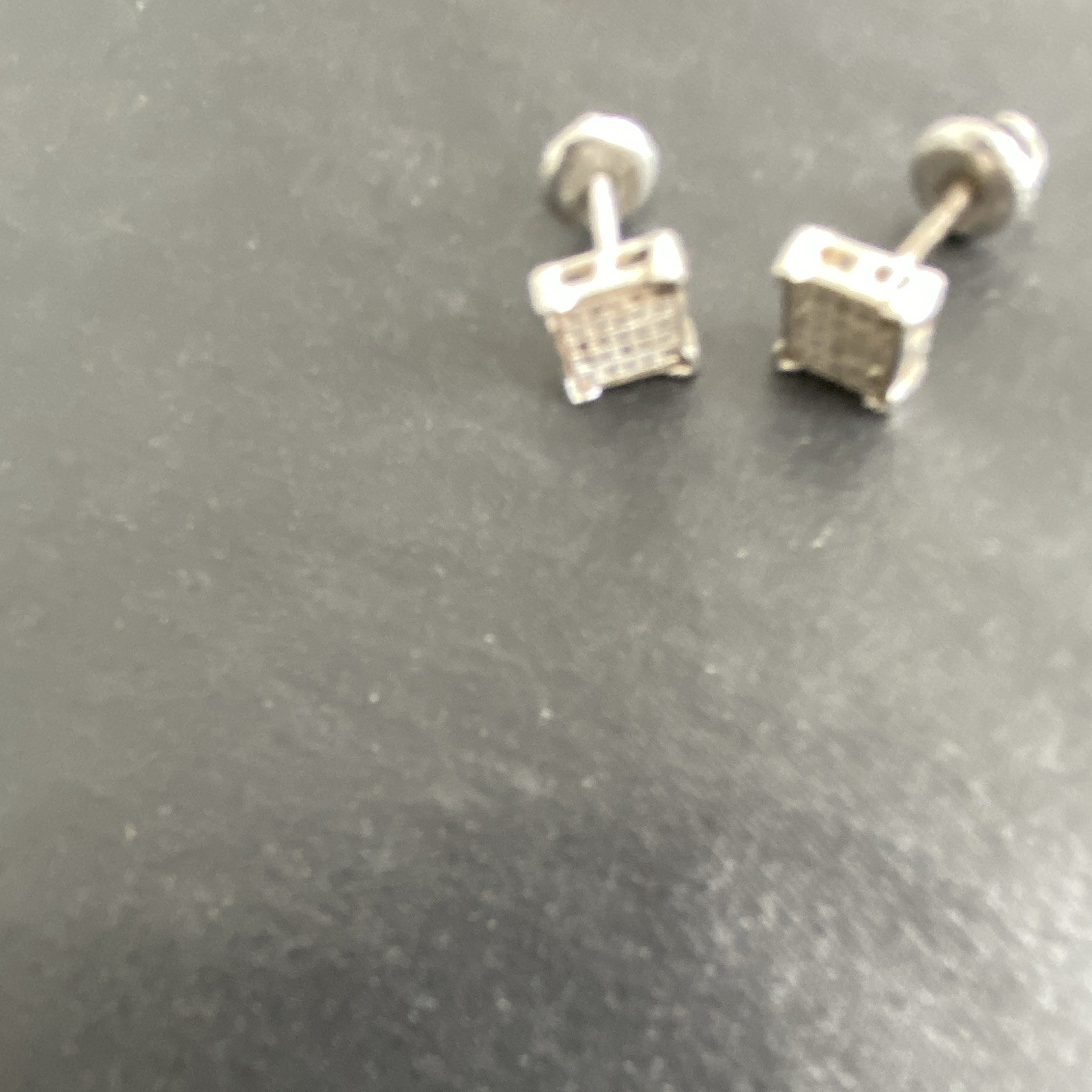 Silver Tone Square Stud Earrings Metal Screw Back Closure No Stone