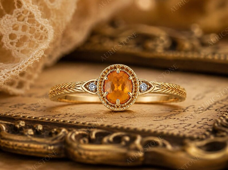 Lab Created Citrine Ring, Base Metal: Brass Finish: Gold Plated, Gift For Her