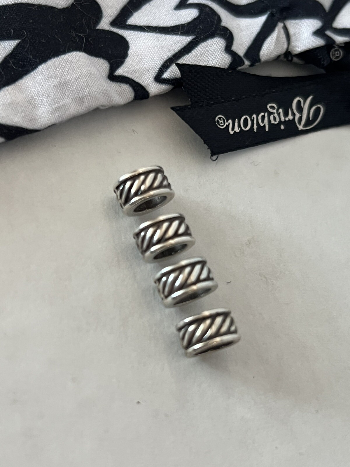 BRIGHTON Lot of 4 Spacer Beads Silverplated Bead Oval Twist Slide