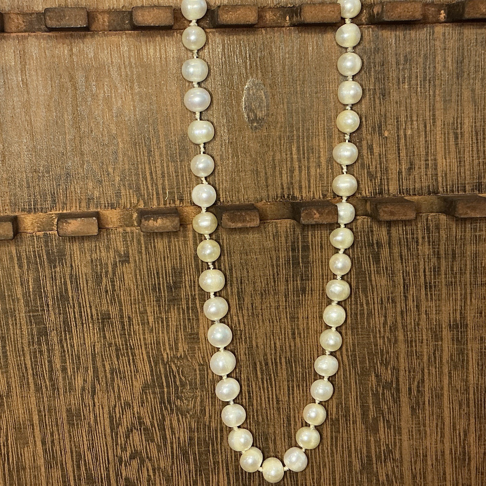 Vtg Hand Knotted Cultured Freshwater Pearl Necklace 19″ 925 Sterling SilverClasp