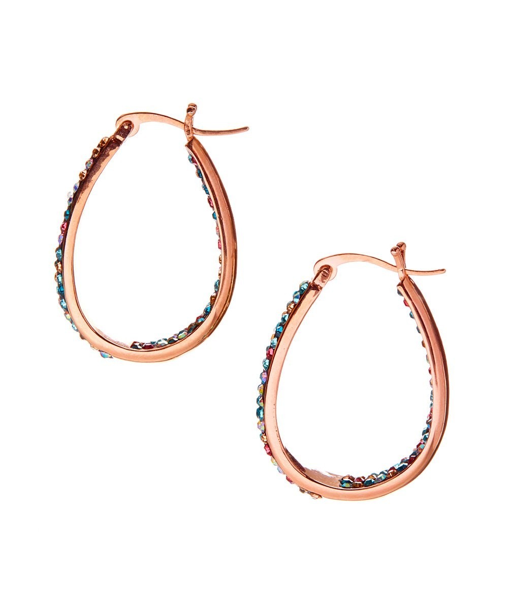 Yeidid Int’l $58 Rainbow Crystal & 18K Rose Gold-Plated Hoop Earrings NEW