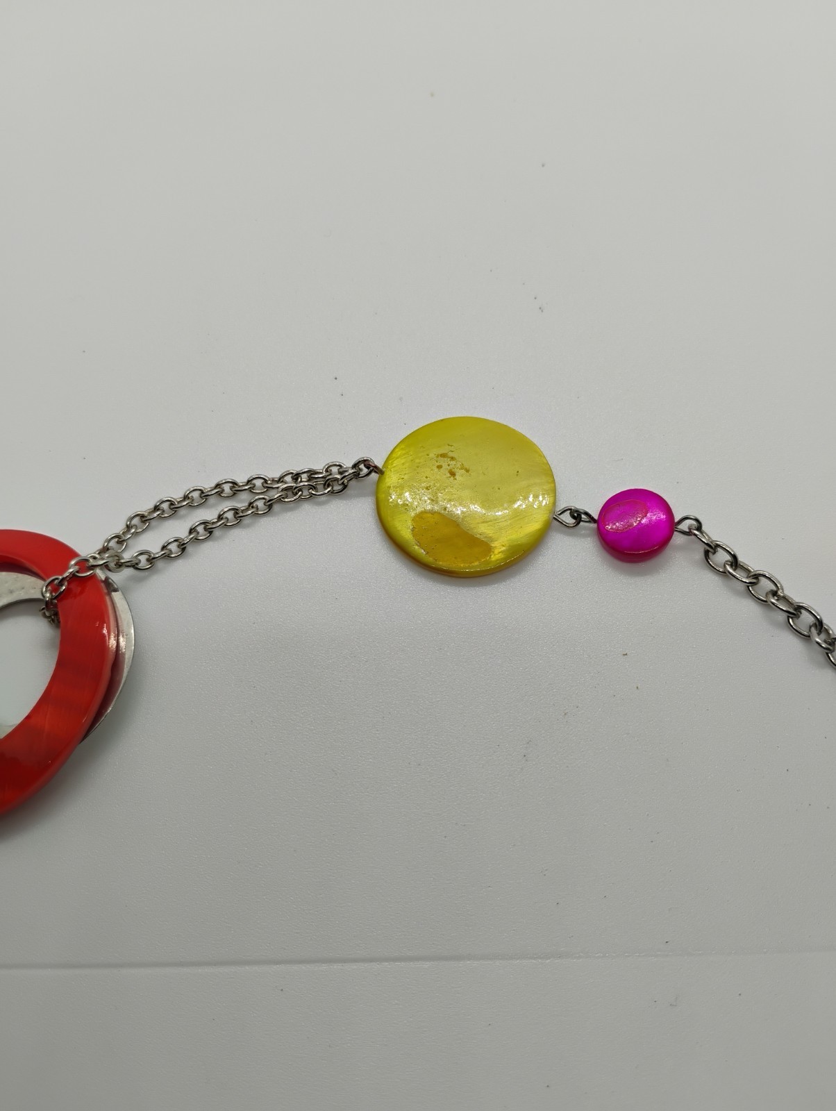 Y2K Multicolor Disc & Ring Beaded Layered Statement Necklace Oval Link Lobster
