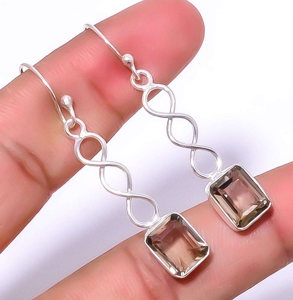 Smoky Quartz Gemstone 925 Silver Plated Spiral Earring 1.79″ A34