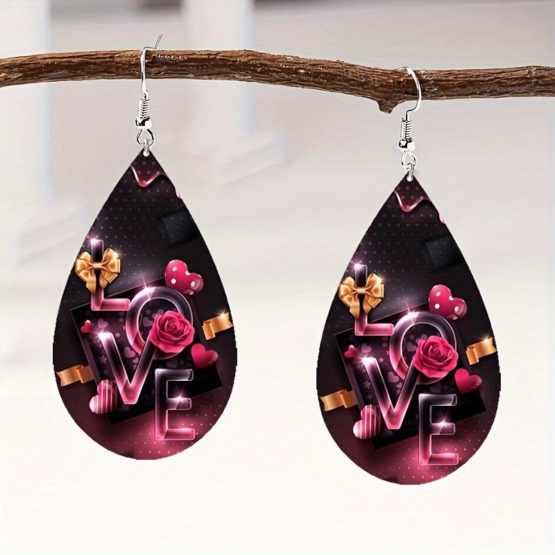 4 Pairs of Stylish Acrylic Colorful “LOVE” Letter Print Earrings for Couples