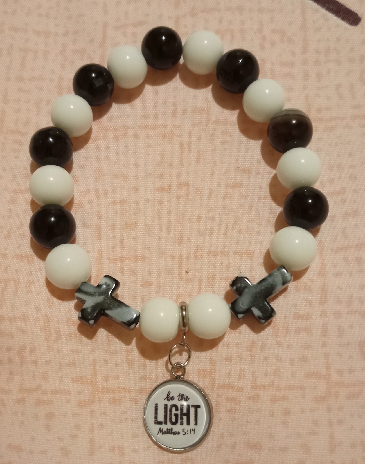 10mm Black And White Agate Be The Light Stretch Bracelet