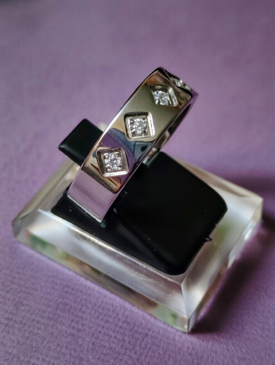 Stainless Steel Band Ring – Size 8 with Diamond Accents