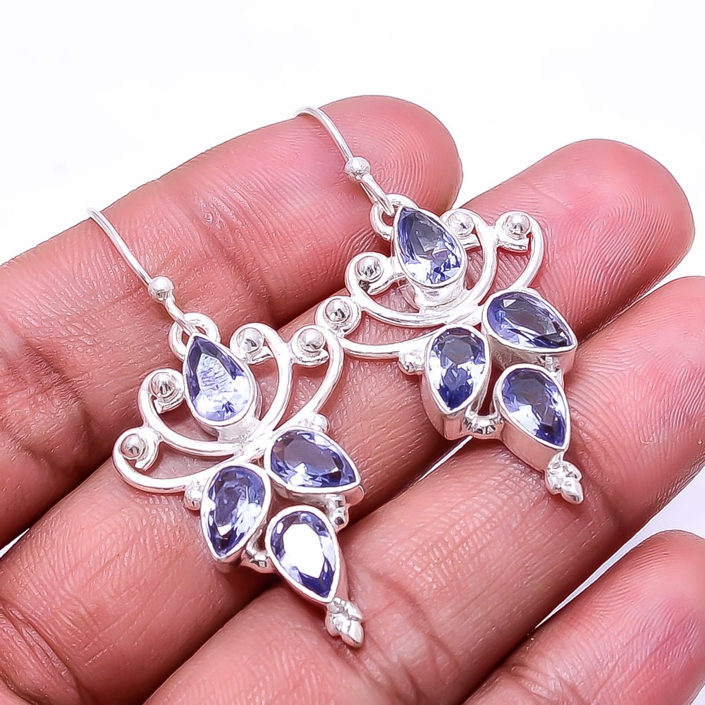 Iolite Multi Collet 925 Sterling Silver Earring 1.95″ E34, Christmas Gift