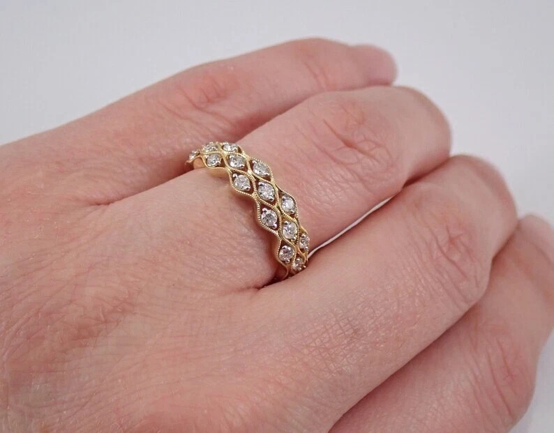 1.00CT Round Cut Moissanite Eternity Band Engagement Ring 14K Yellow Gold Plated