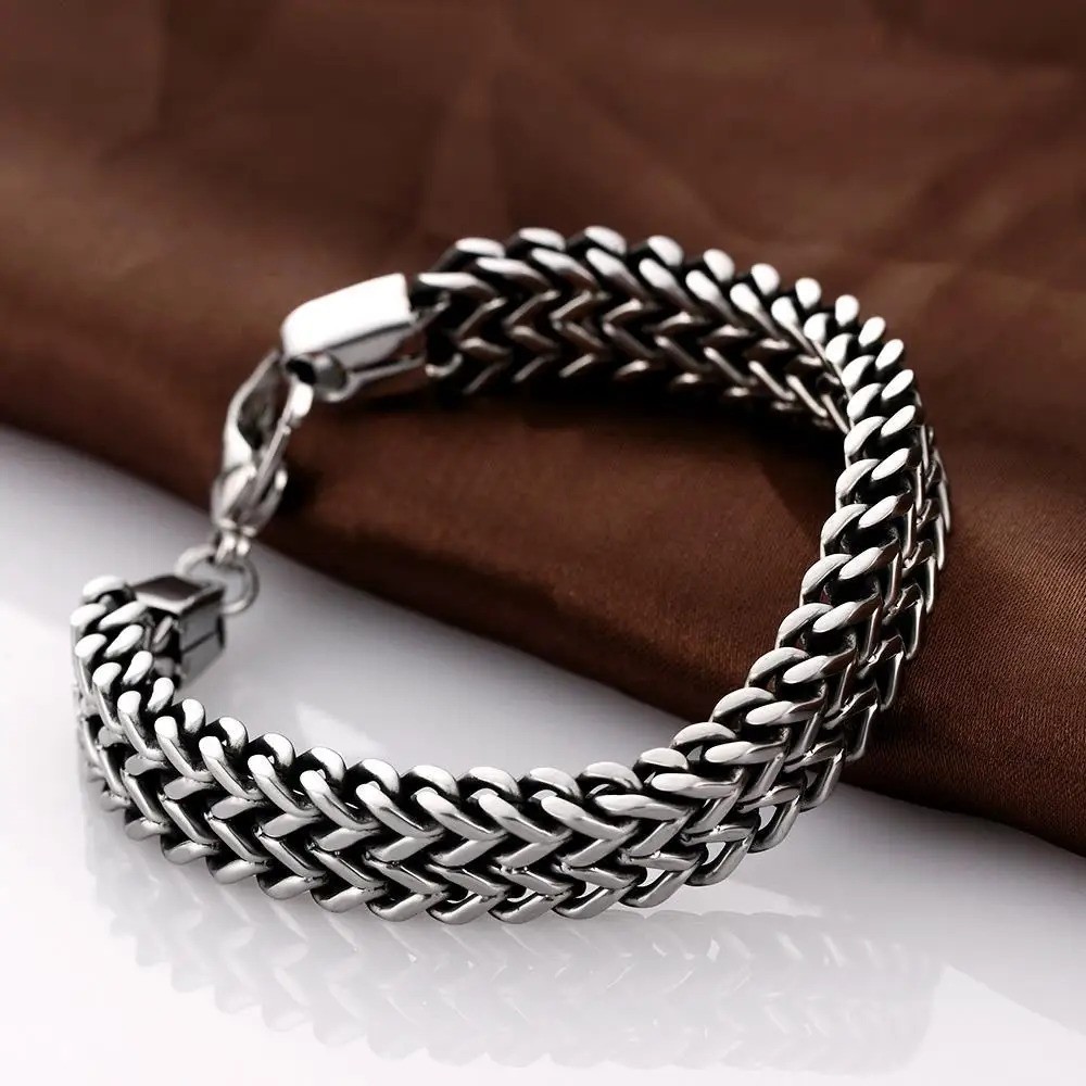 Mens Link Bracelet With Lobster Clasp Titanium Steel Figaro 8 Inches