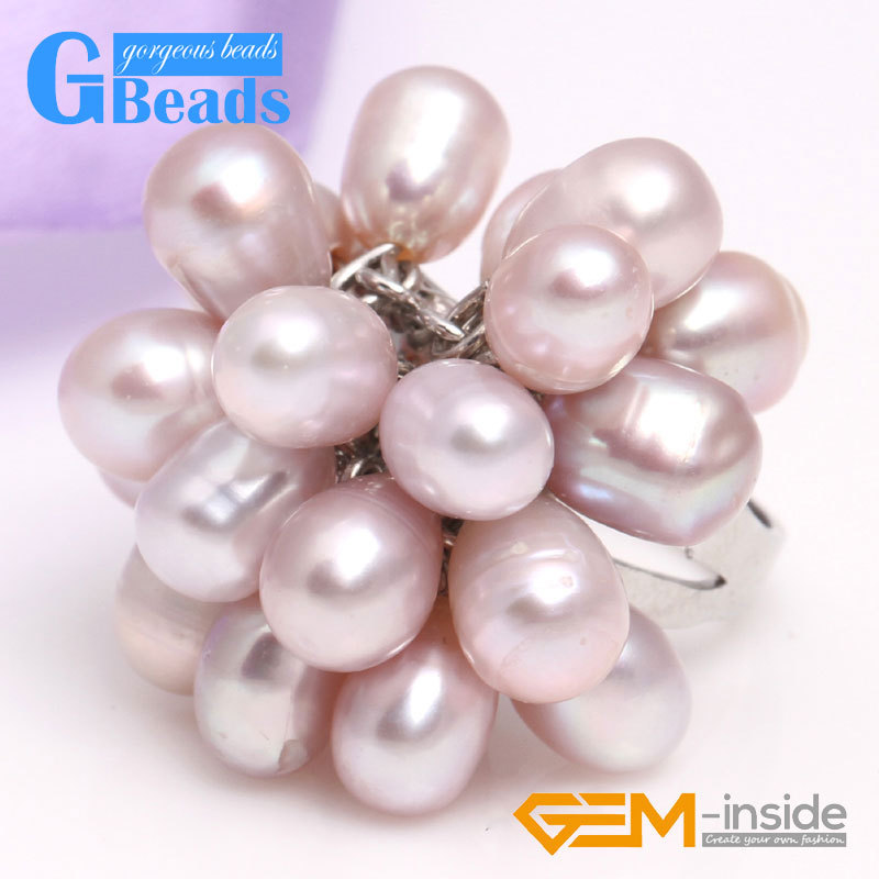 Charm Black White Purple Pink Freshwater Pearl Silver Plated Ring Women #7- #6