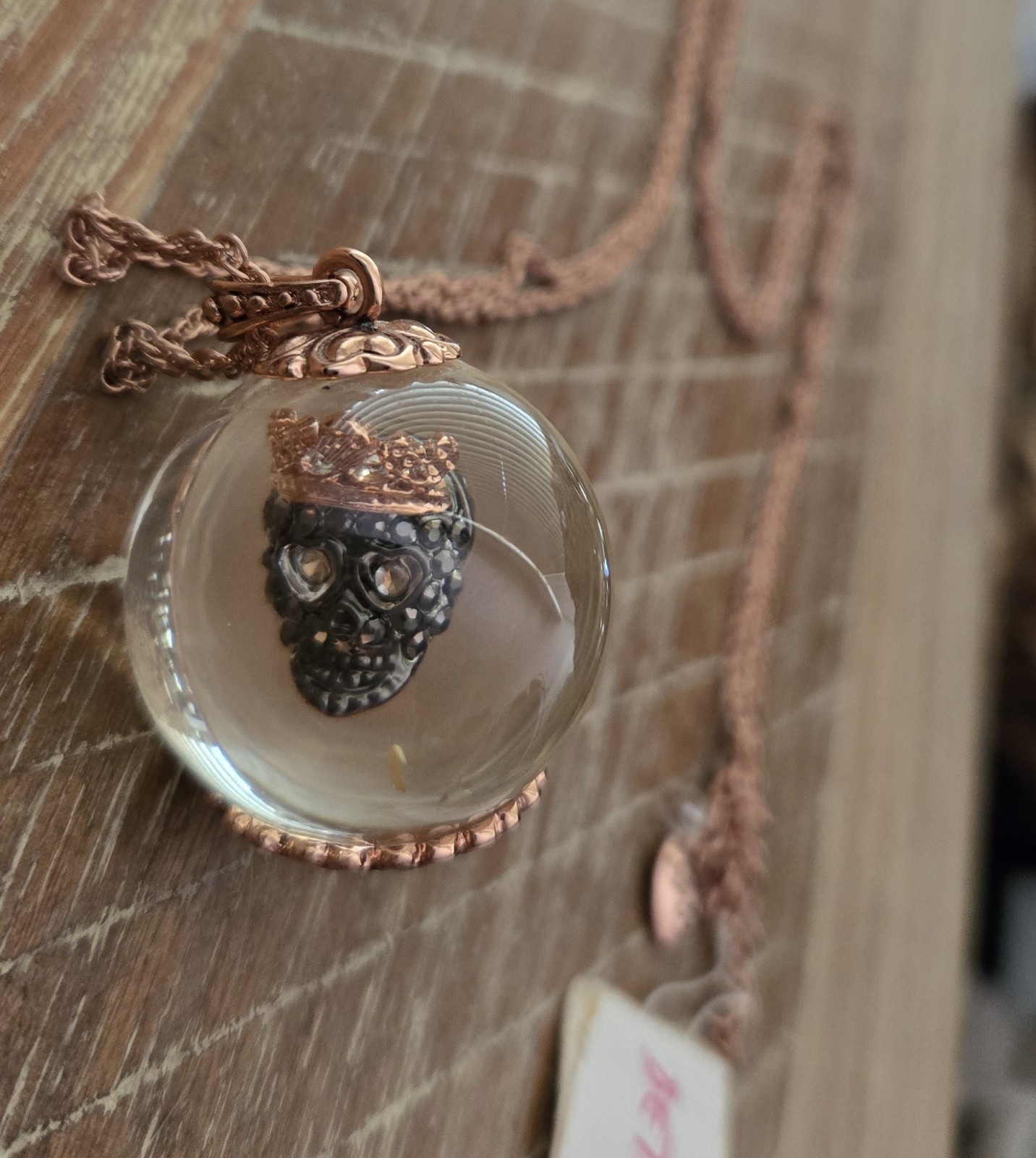 Betsey Johnson Skull Crown Crystal Ball Necklace Authentic