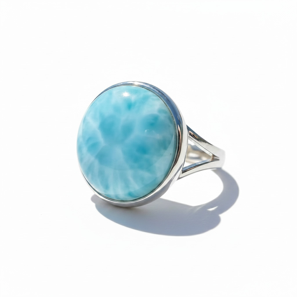 Caribbean Soul Larimar Ring 925 Rhodium Silver 12mm Split Band Sizes 5-11