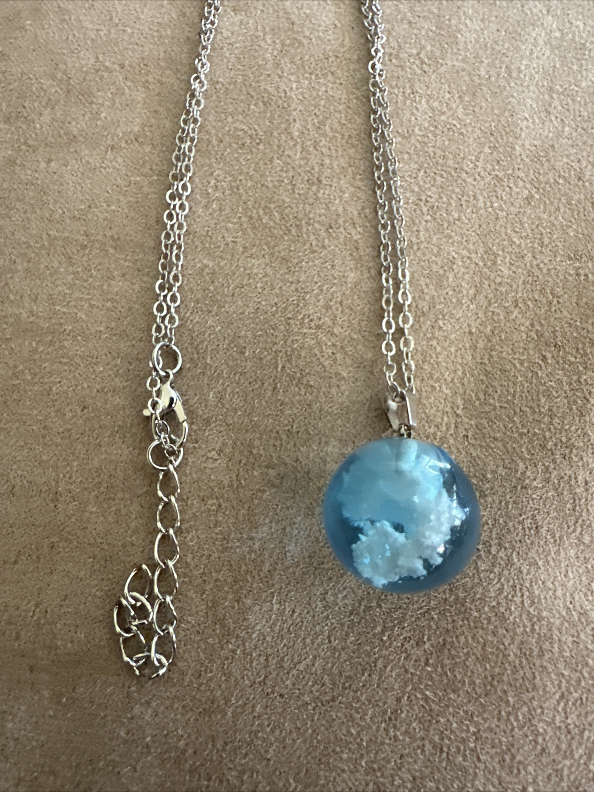 SMALLER Blue Sky White Cloud Necklace Ball Shape Resin Pendant Necklace