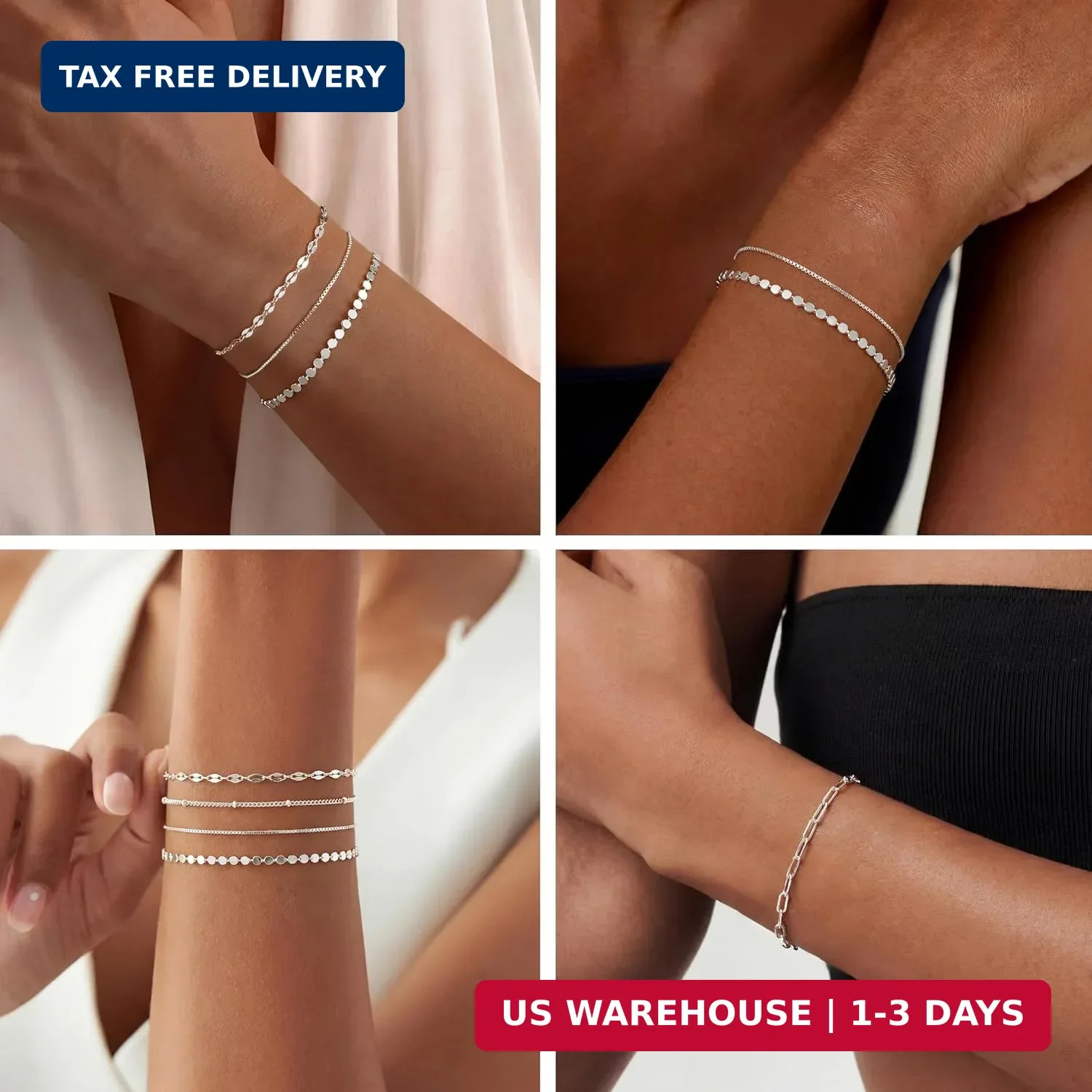 MBW Sterling Silver Bracelets for Women Trendy, Minimalist Simple Dainty S925 Si