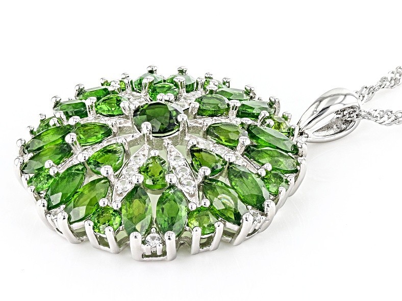 Green Chrome Diopside Rhodium Over Sterling Pendant W/ Chain 6.61ctw New
