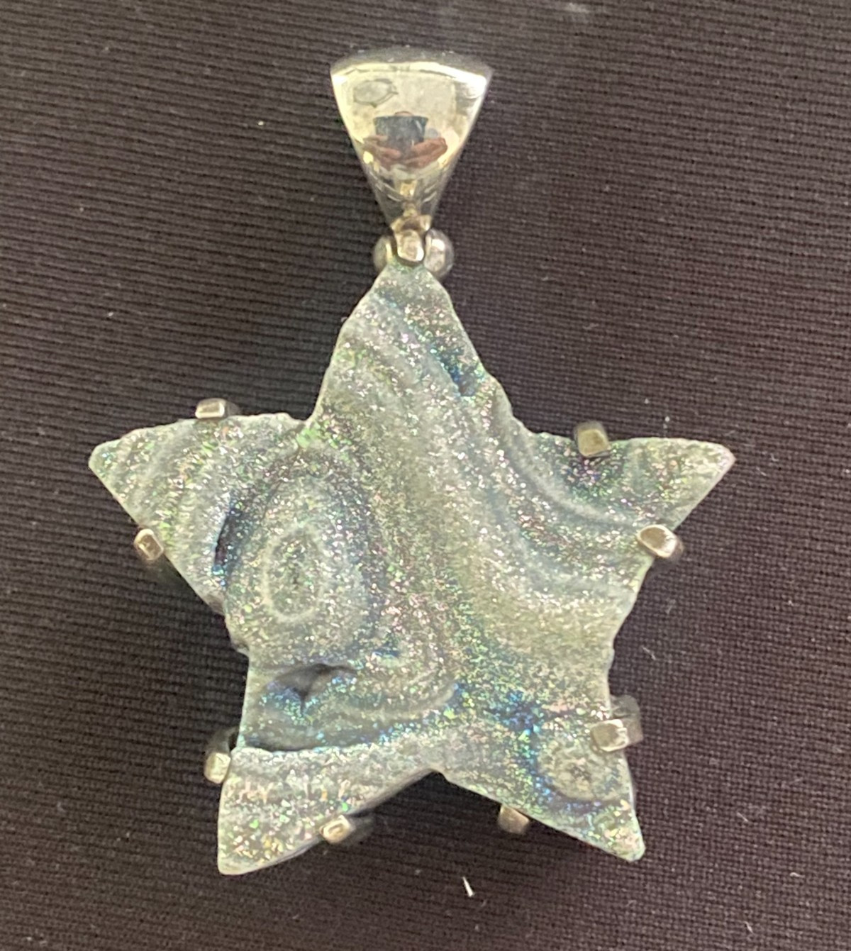 Starborn Creations 925 Sterling Silver Iridescent Ice Blue Druzy Star Pendant
