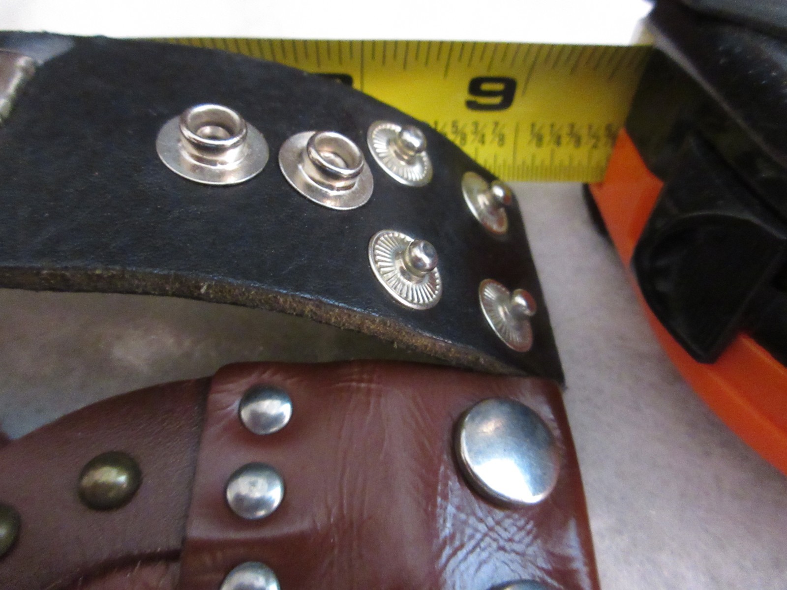3 Leather Wrap Bracelets SilverTone Studs Snap Clasp Black Brown Tan 7.5-9″ Adj.