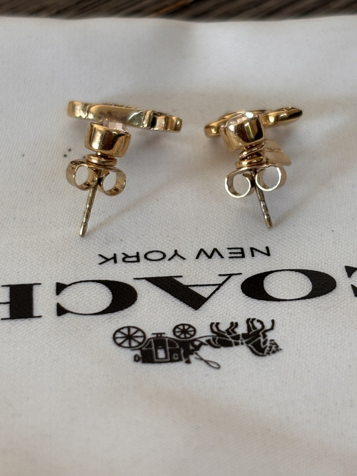 New Coach Gold Horse & Carriage Convertible Ear Jacket Earrings Set F77695 NWOT