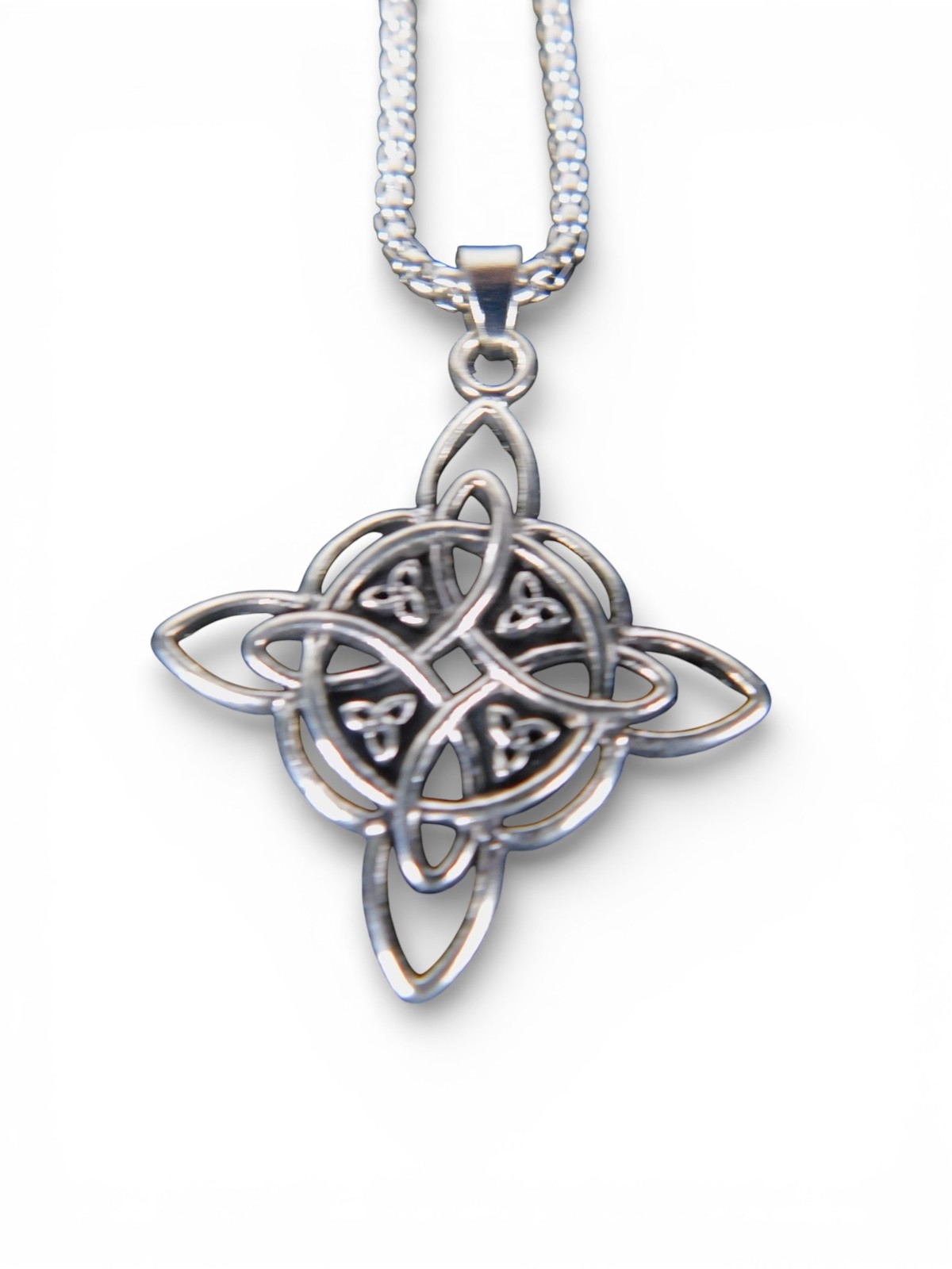 Celtic Knot Pendant Necklace Silver Tone Chain Lobster Clasp Symbolic Jewelry
