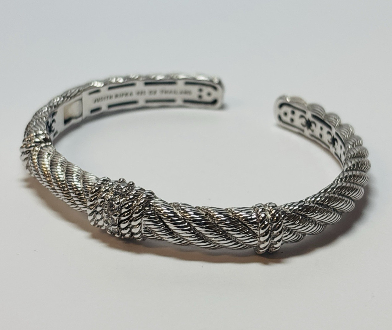 Judith Ripka Sterling 925 Silver CZ Cable Cuff Bracelet 6 in-.74
