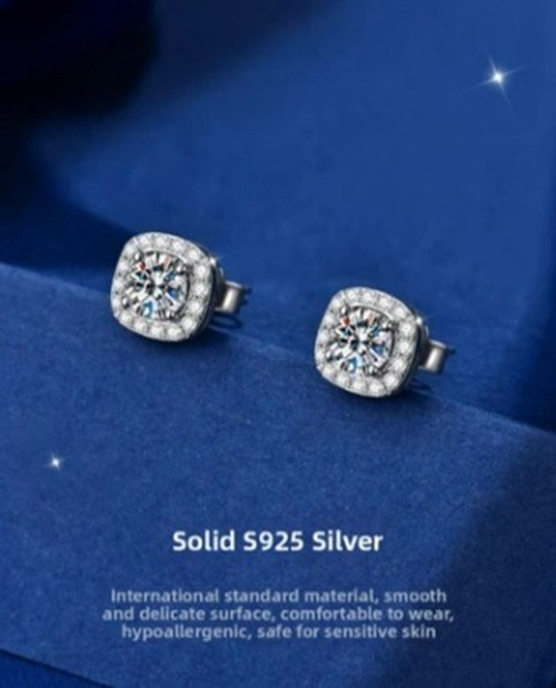 1.0 ct Moissanite Square Halo Stud Earrings | S925 | GRA Certificate & Warranty