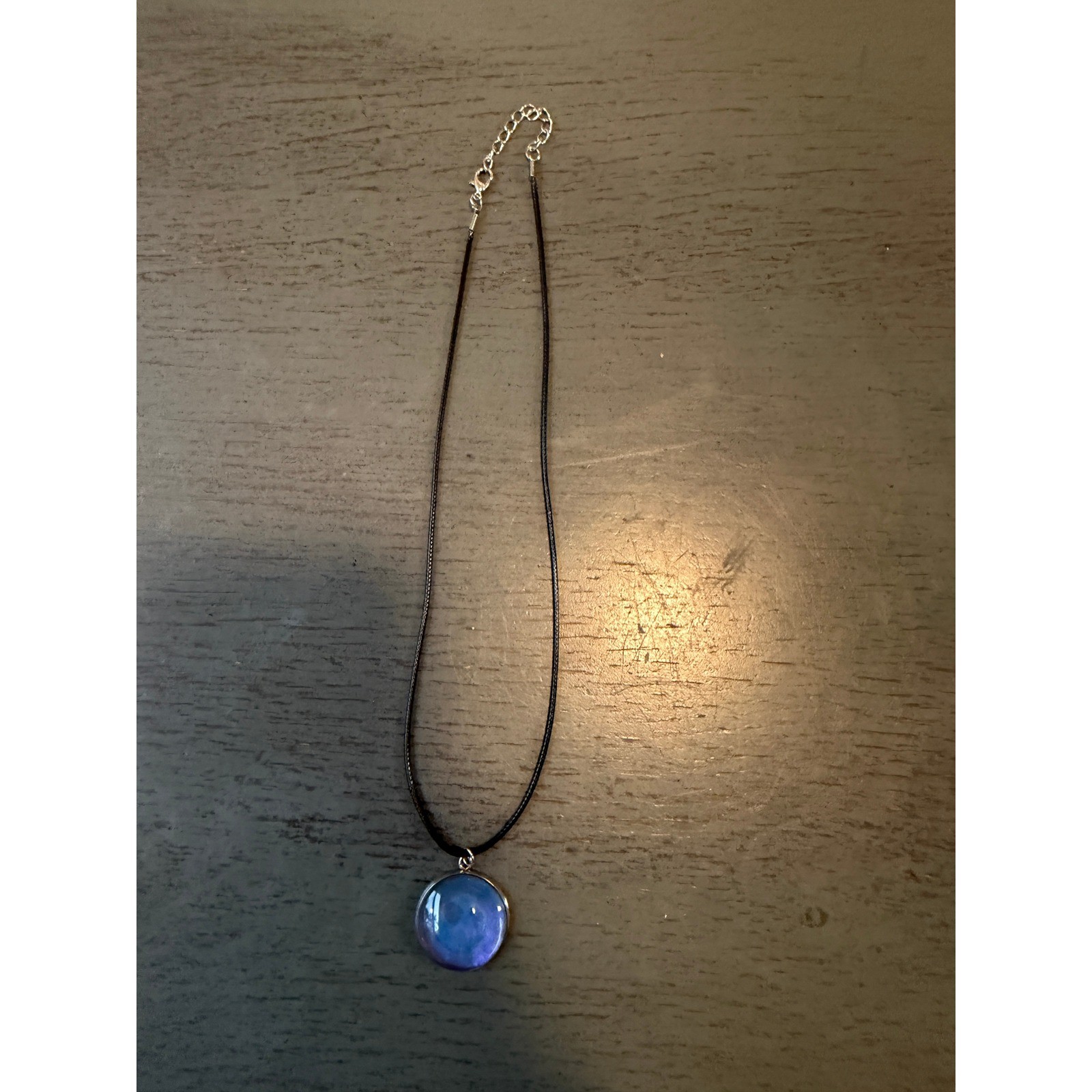 Blue Purple Galaxy Cabochon Pendant Necklace Black Cord Cosmic Jewelry