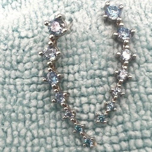 Sterling Silver Ear Cuff Climber Earrings Blue 7 Crystals Post 1.25″ 2.21g