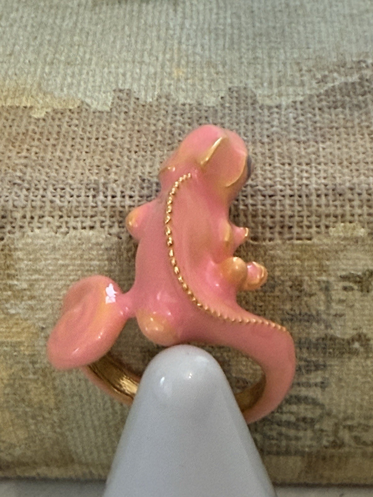 Chameleon Pink Lizard Unique Enamel ring size 8 Gift Tropical Jewelry