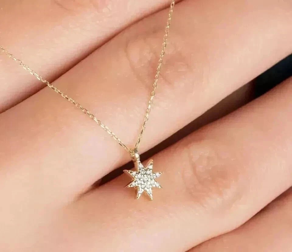 1.50 Ct Round Simulated Diamond 14k Yellow Gold Plated Daily Wear Star Pendant