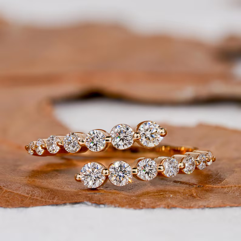 2 Ct Round Cut Simulated Diamond Women’s Wrap Bypass Ring 14k Yellow Gold Plated