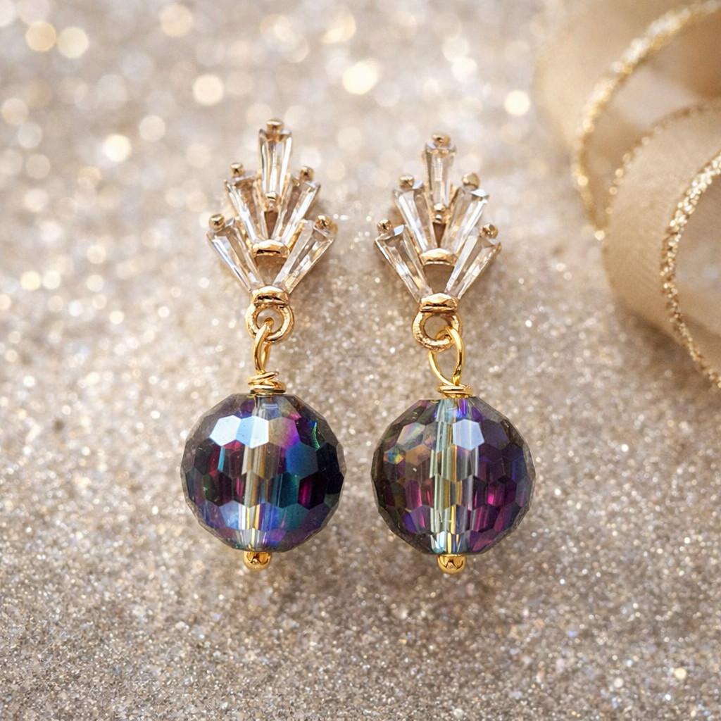 Art Deco Gold Plated Crystal Drop Luxury Earrings Vintage Bridal Jewelry Elegant