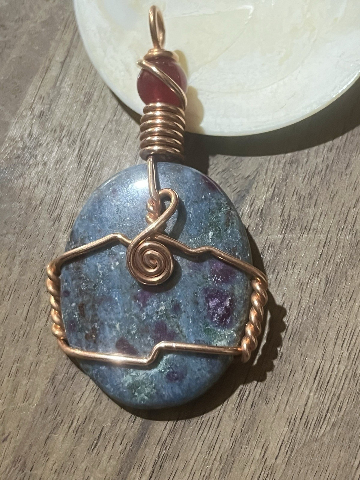 Ruby in Kyanite Pendant, Ruby Kyanite Copper Wire Wrap Pendant