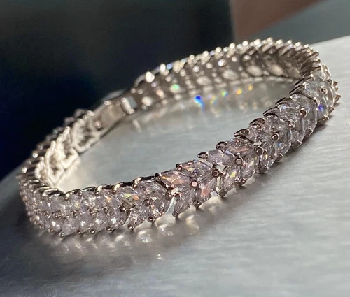 19 CTW Marquise Simulated Diamond Tennis Bracelet White Gold Plated Bridal Gift