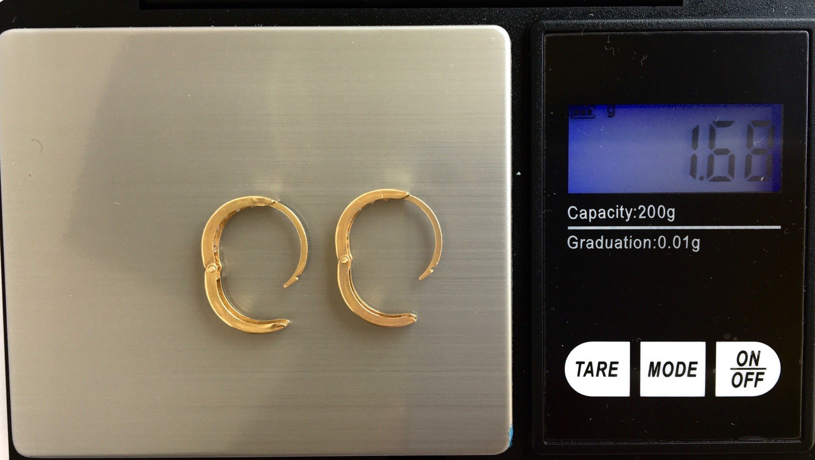 14K Solid Gold Huggie Hoop Earrings Vintage Channel Set Princess Cut CZ Pair