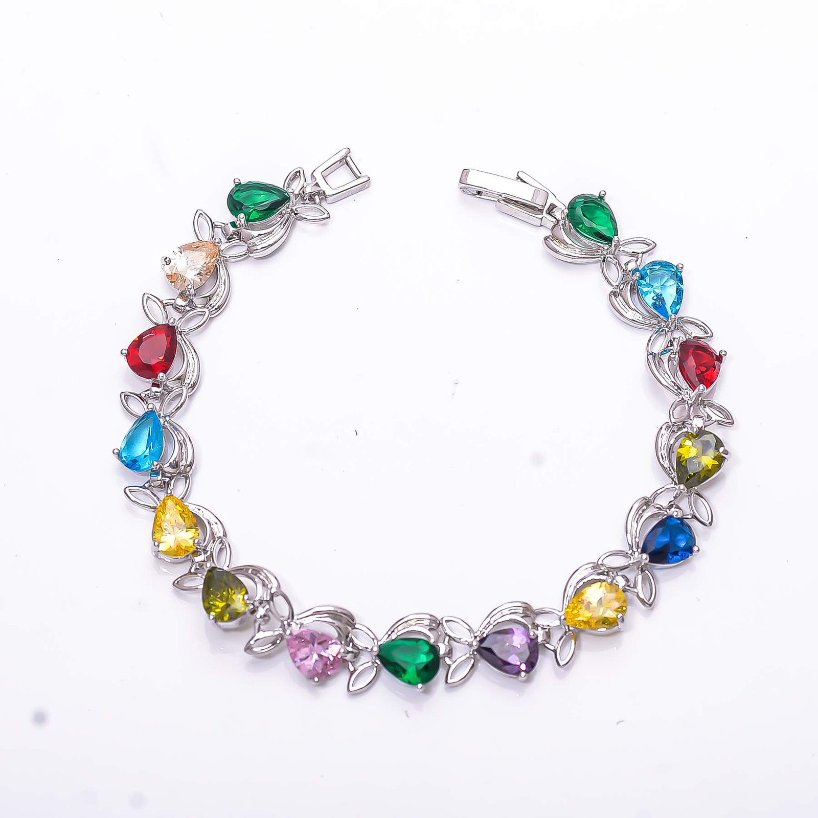 Multi Gemstone 925 Sterling Silver Tennis Bracelet 6.99″, Christmas Gift B6861
