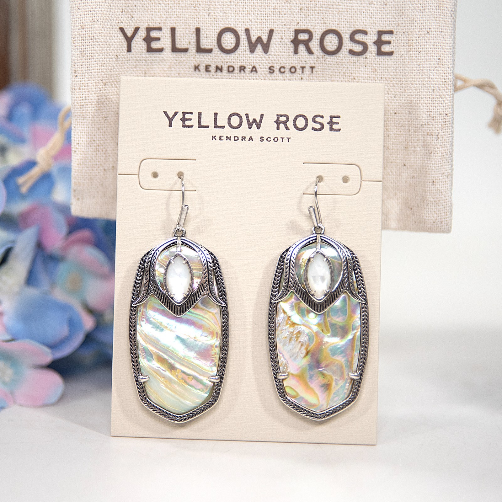 Kendra Scott Darby Yellow Rose White Abalone Silver Drop Earrings NWT